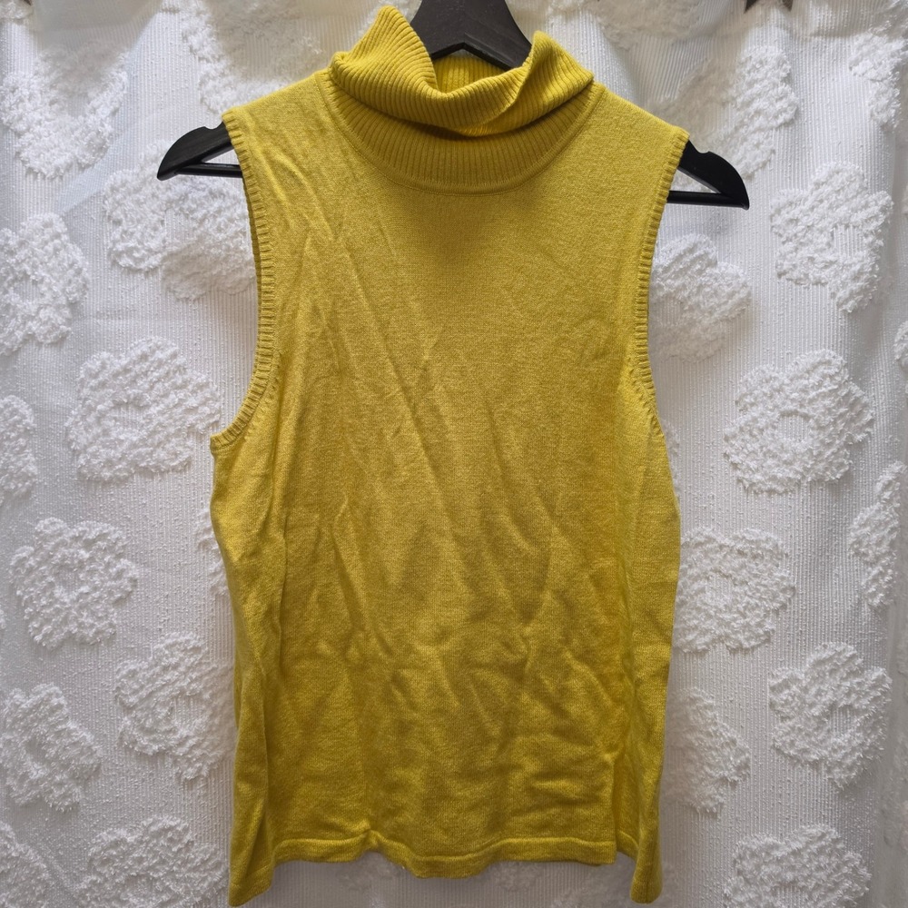 Harve‎ Benard Womens Mustard Yellow Wool Cashmere Blend Sleeveless Turtleneck L